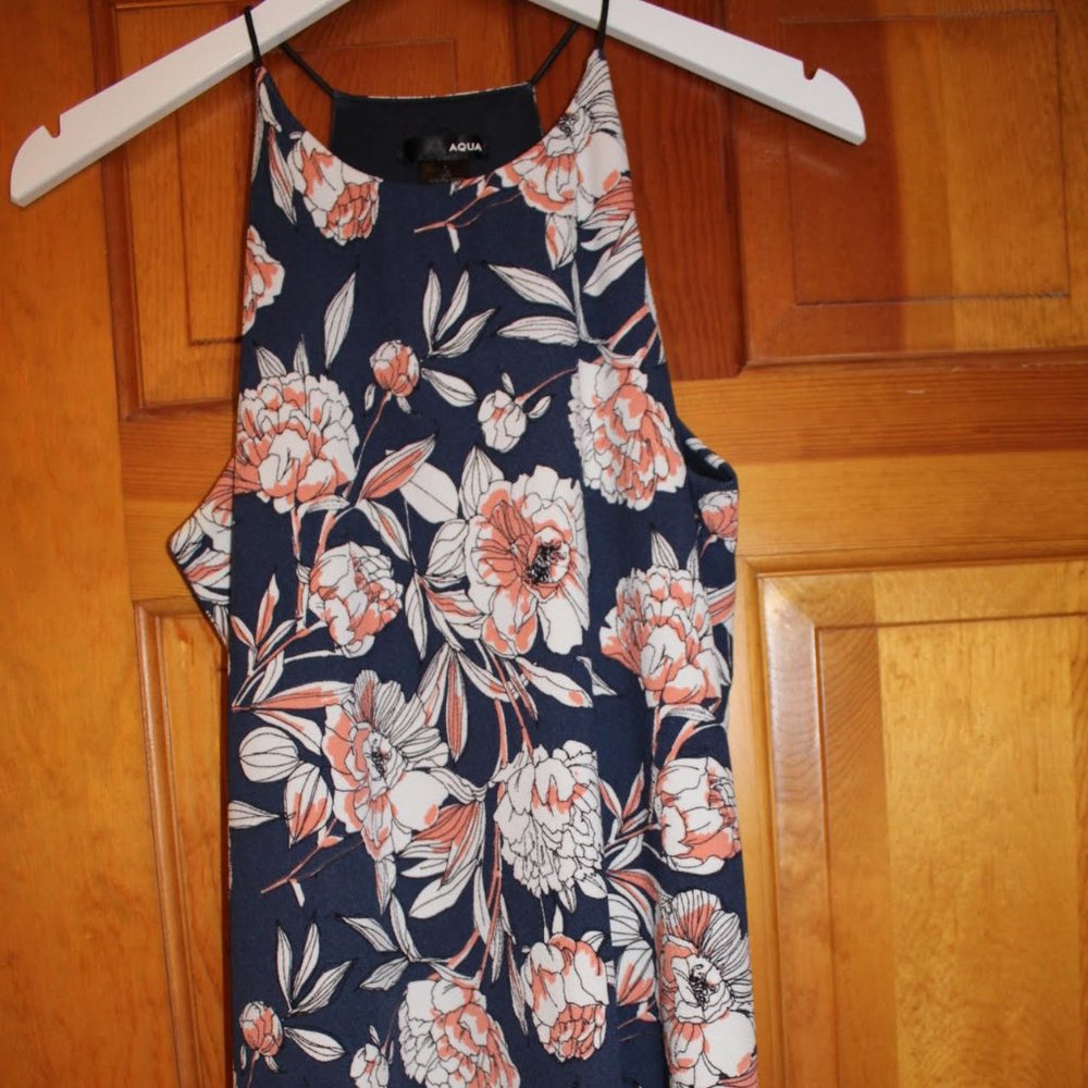 Bloomingdale's Aqua Blue Floral Slip on Dress